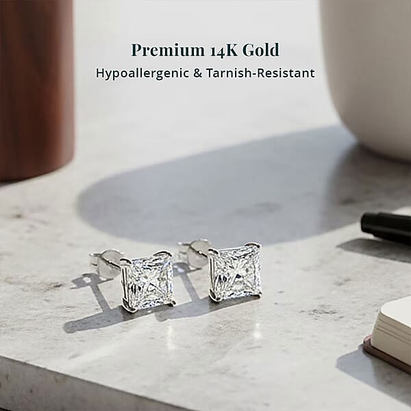 Luxuriant Princess Cut Lab Grown Diamond G VS2 1.18 Ctw Earrings In 14K White Gold
