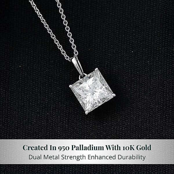 Luxuriant Princess Cut Lab Grown Diamond Solitaire Pendant In 950 Palladium With 10K White Gold Necklace 3.00 Ctw (20 Inches) (E-F VS)