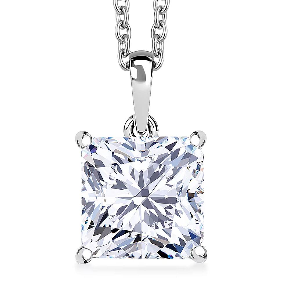 Luxuriant Princess Cut Lab Grown Diamond Solitaire Pendant in 950 Palladium with 10K White Gold Necklace 3.00 ctw (20 Inches) (E-F VS)