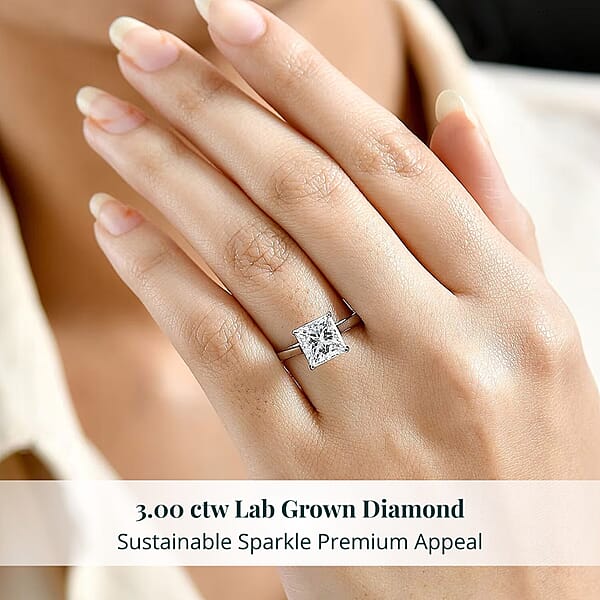 Luxuriant Princess Cut Lab Grown Diamond Solitaire Ring In 950 Palladium 3.00 Ctw