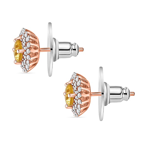Madagascar Yellow Apatite And White Zircon 2.20 Ctw Sunburst Earrings In 18K Vermeil Rose Gold Over Sterling Silver (Del. In 10-12 Days)