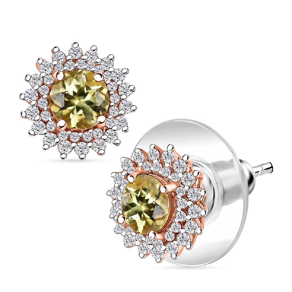 Madagascar Yellow Apatite and White Zircon 2.20 ctw Sunburst Earrings in 18K Vermeil Rose Gold Over Sterling Silver (Del. in 10-12 Days)