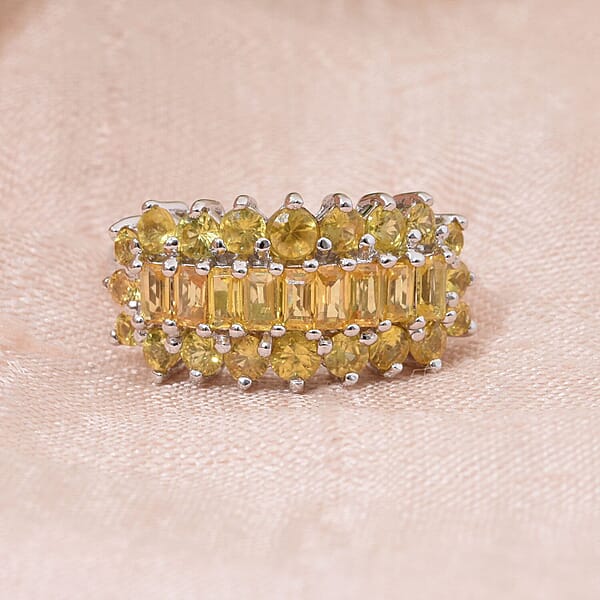Madagascar Yellow Sapphire 2.50 Ctw Sunfire Bliss Ring In Rhodium Over Sterling Silver