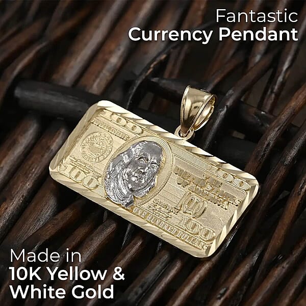 Made In America Dollar Pendant 100 Dollar Bill Pendant Dollar Pendant Gold 10K Yellow And White Gold Pendant Dual Tone Gold Pendant 3.40 Grams
