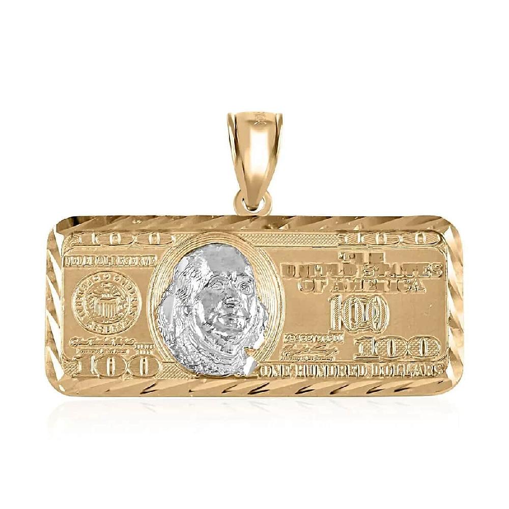 Made in America Dollar Pendant 100 Dollar Bill Pendant Dollar Pendant Gold 10K Yellow and White Gold Pendant Dual tone Gold Pendant 3.40 Grams