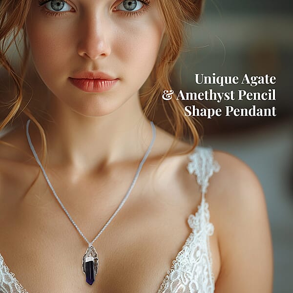 Made In Brazil Agate Occo And Terminated Light Amethyst 67.50 Ctw Necklace In Silvertone 18 Inches