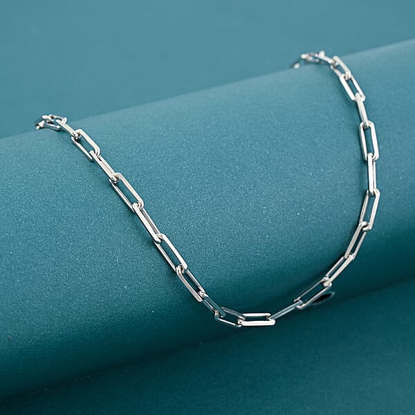 Made In Italy Paper Clip Necklace In Rhodium Over Sterling Silver 7.2 Grams 18 Inches