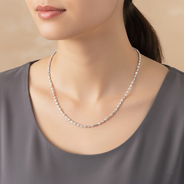 Made In Italy Rhodium Over Sterling Silver 2mm Typhoon Fancy Chain Necklace 20 Inches 5.76 Grams