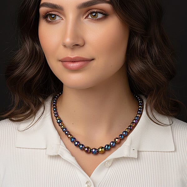 Magic Color Plated Hematite Beaded Necklace In Silvertone 560.00 Ctw (21.25-23.25 Inches)