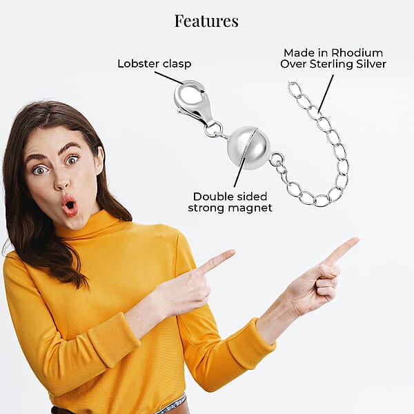 Magnetic Ball Extender Chain 2 Inch With Lobster Clasp In Rhodium Over Sterling Silver 2.50 Grams