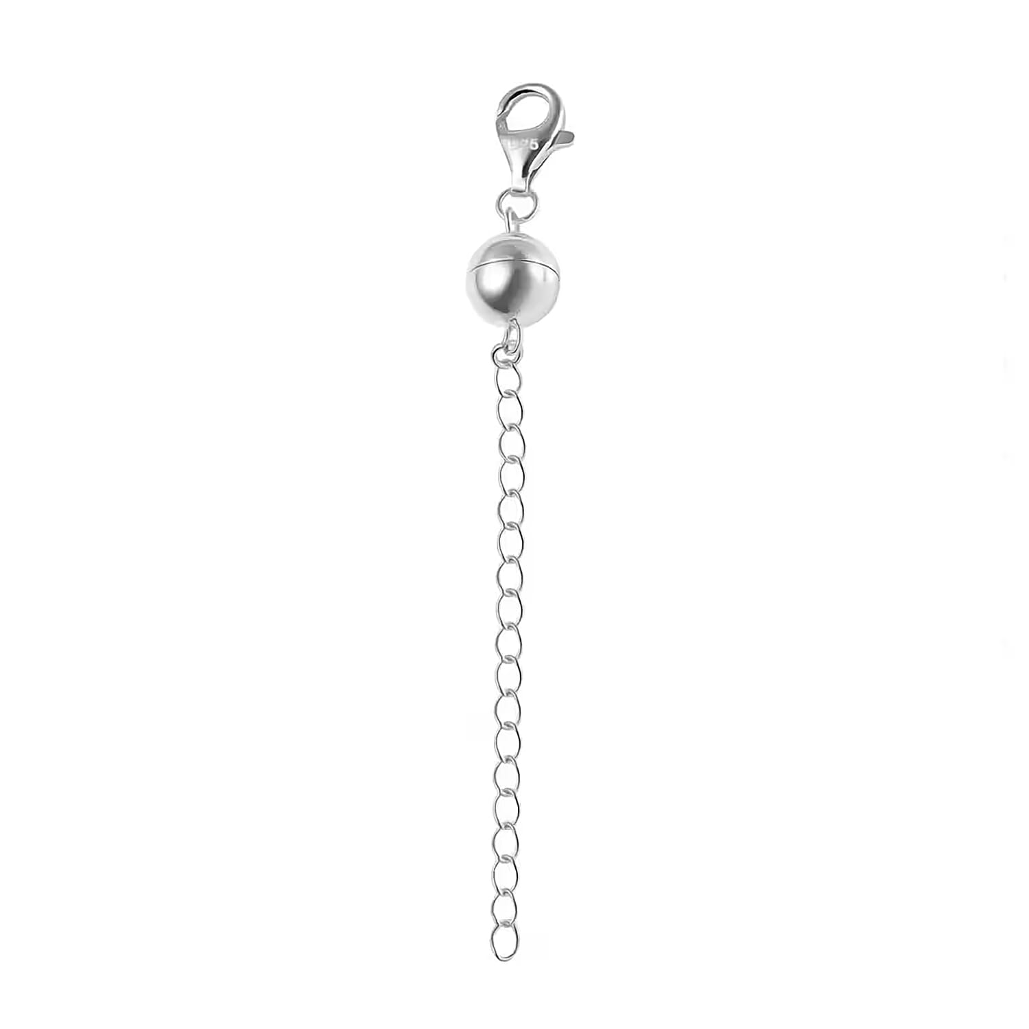 Magnetic Ball Extender Chain 2 inch with Lobster Clasp in Rhodium Over Sterling Silver 2.50 Grams