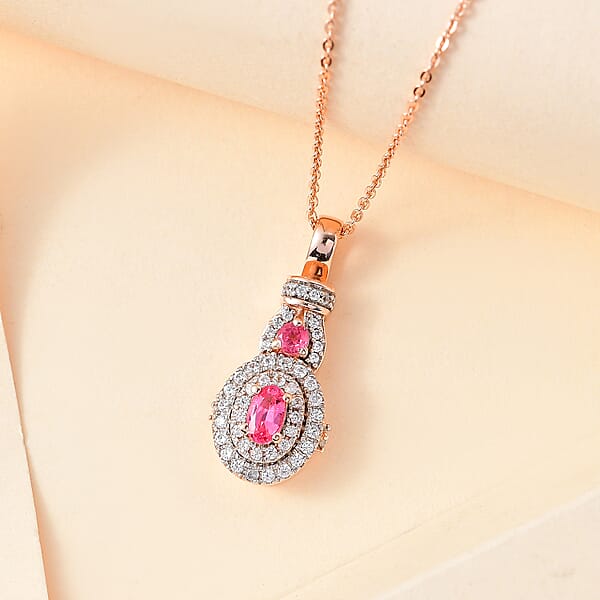 Mahenge Spinel And White Zircon 0.80 Ctw Blossom Embrace Pendant Necklace In 18K Vermeil Rose Gold Over Sterling Silver 20 Inches