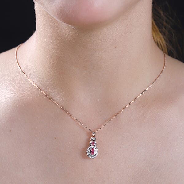 Mahenge Spinel And White Zircon 0.80 Ctw Blossom Embrace Pendant Necklace In 18K Vermeil Rose Gold Over Sterling Silver 20 Inches