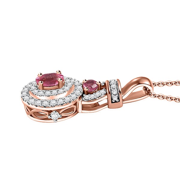 Mahenge Spinel And White Zircon 0.80 Ctw Blossom Embrace Pendant Necklace In 18K Vermeil Rose Gold Over Sterling Silver 20 Inches
