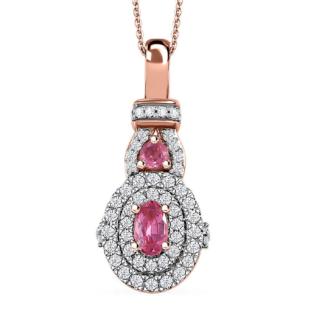 Mahenge Spinel and White Zircon 0.80 ctw Blossom Embrace Pendant Necklace in 18K Vermeil Rose Gold Over Sterling Silver 20 Inches