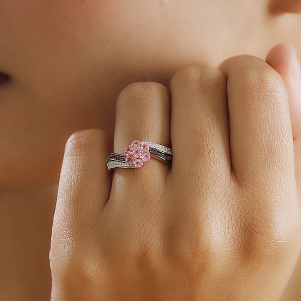 Mahenge Spinel Brown And White Zircon 1.00 Ctw Twist Floral Ring In 18K Vermeil Rose Gold Over Sterling Silver