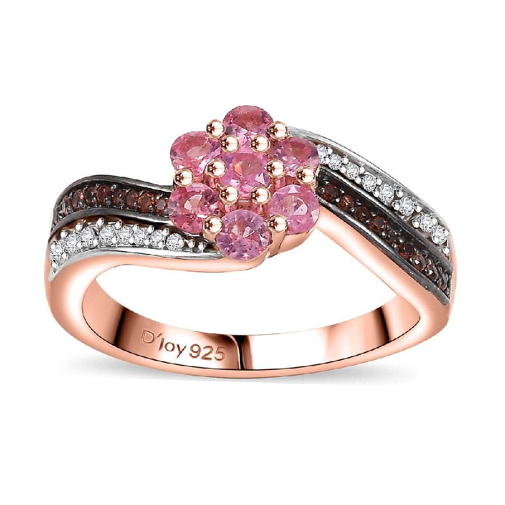Mahenge Spinel Brown and White Zircon 1.00 ctw Twist Floral Ring in 18K Vermeil Rose Gold Over Sterling Silver