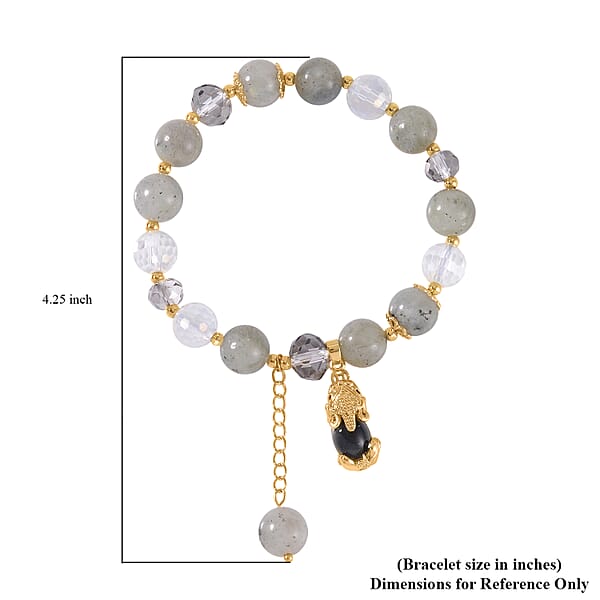 Malagasy Labradorite Gray And White Glass Simulated Black And White Diamond 72.65 Ctw Bracelet With Charm In Goldtone