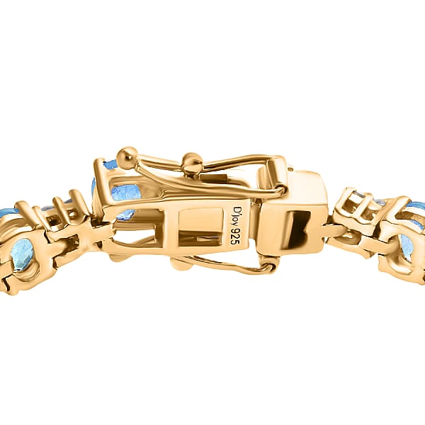 Malgache Neon Apatite And White Zircon 10.50 Ctw Bracelet In 18K Vermeil Yellow Gold Over Sterling Silver (6.50 In)