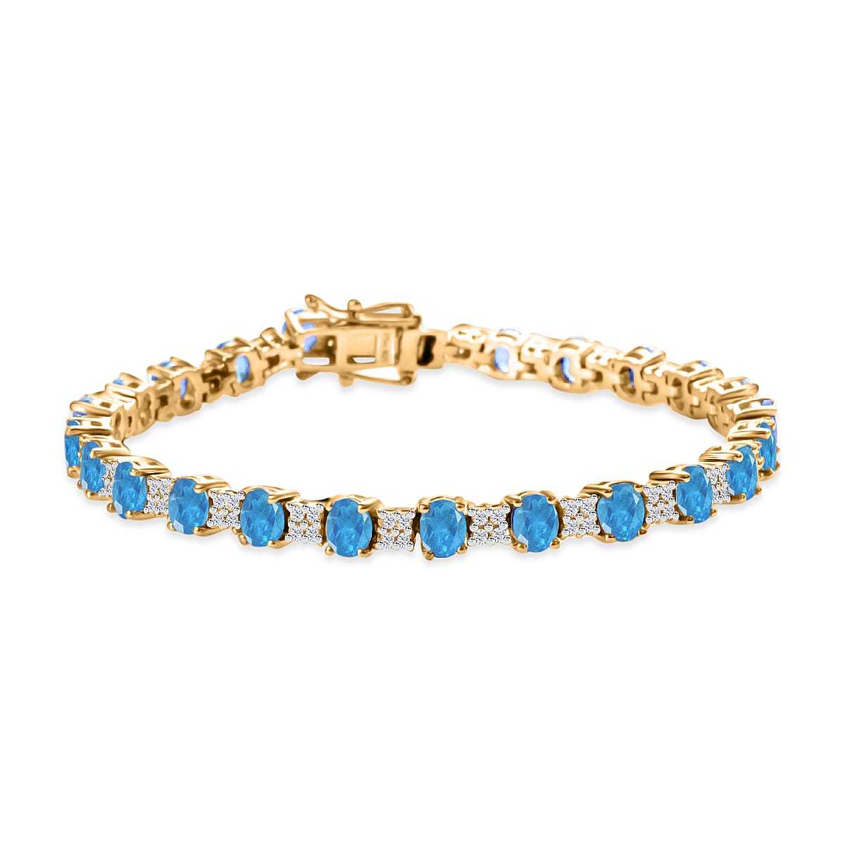 Malgache Neon Apatite and White Zircon 10.50 ctw Bracelet in 18K Vermeil Yellow Gold Over Sterling Silver (6.50 In)