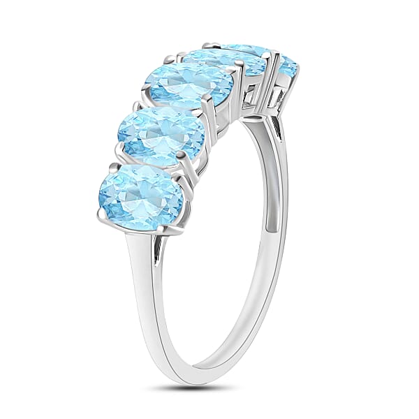 Mangoro Aquamarine 2.00 Ctw 2.30 Ctw 5 Stone Ring In Platinum Over Sterling Silver (Del. In 10-12 Days)