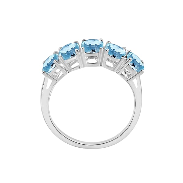 Mangoro Aquamarine 2.00 Ctw 2.30 Ctw 5 Stone Ring In Platinum Over Sterling Silver (Del. In 10-12 Days)