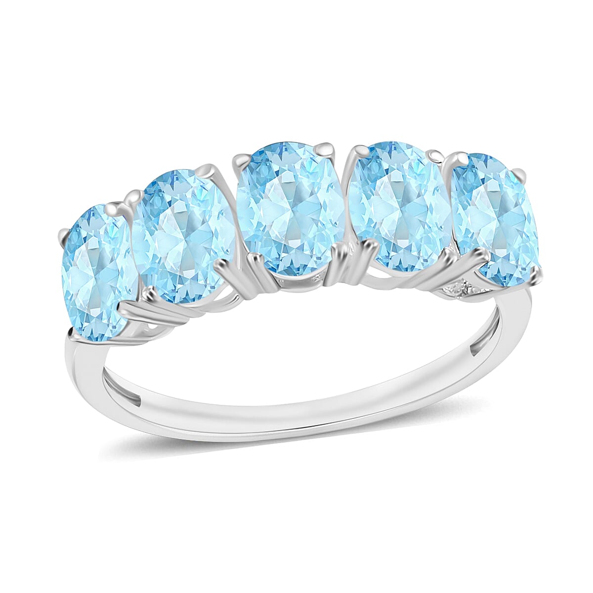 Mangoro Aquamarine 2.00 ctw 2.30 ctw 5 Stone Ring in Platinum Over Sterling Silver (Del. in 10-12 Days)