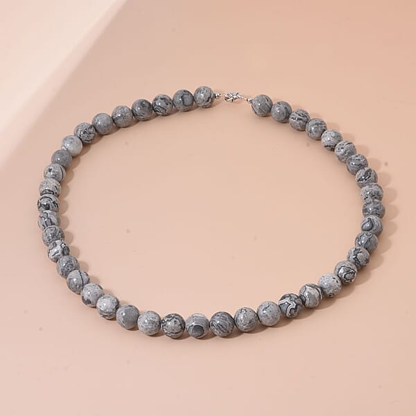 Map Jasper 340.00 Ctw Beaded Necklace In Sterling Silver 18 Inches
