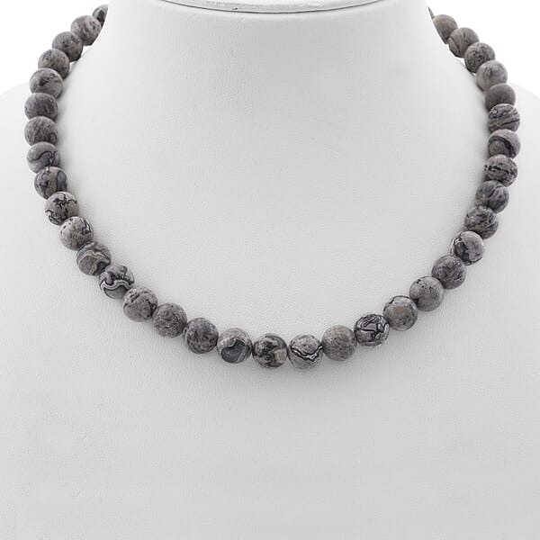 Map Jasper 340.00 Ctw Beaded Necklace In Sterling Silver 18 Inches