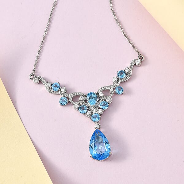 Marambaia Topaz And White Zircon Necklace 18 Inches In Platinum Over Sterling Silver 11.10 Ctw