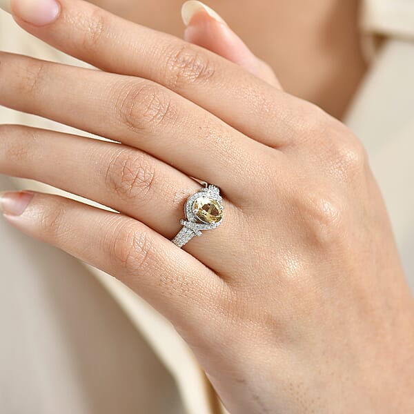 Marialite Moissanite Art Deco Halo Ring In Rhodium Over Sterling Silver 1.60 Ctw