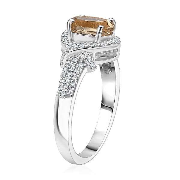 Marialite Moissanite Art Deco Halo Ring In Rhodium Over Sterling Silver 1.60 Ctw