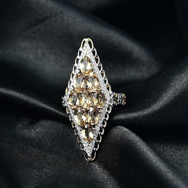Marialite Moissanite Ring In 18K Vermeil YG And Rhodium Over Sterling Silver 3.90 Ctw