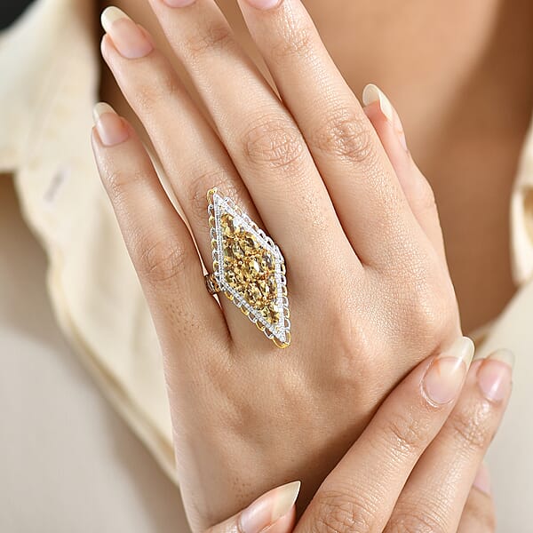 Marialite Moissanite Ring In 18K Vermeil YG And Rhodium Over Sterling Silver 3.90 Ctw