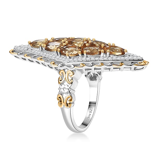 Marialite Moissanite Ring In 18K Vermeil YG And Rhodium Over Sterling Silver 3.90 Ctw
