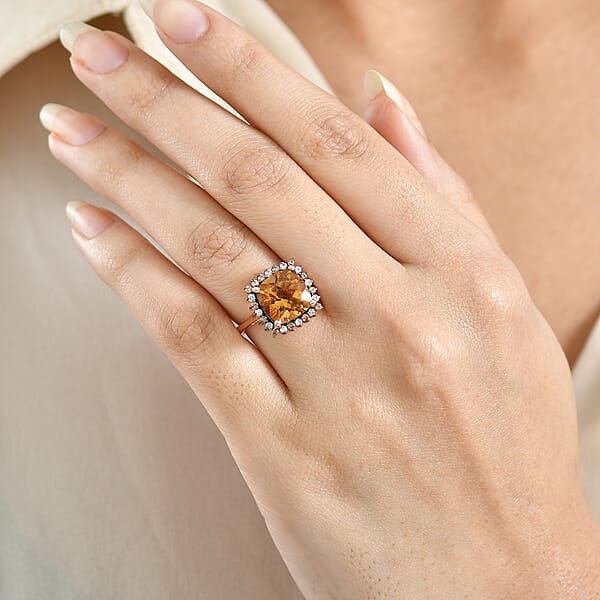 Marialite White And Champagne Zircon Art Deco Halo Ring In 18K Vermeil RG Over Sterling Silver 4.40 Ctw