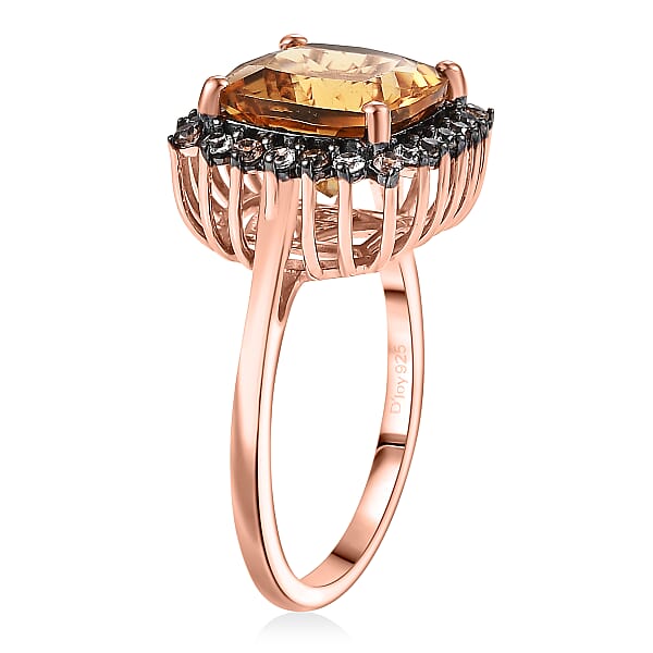 Marialite White And Champagne Zircon Art Deco Halo Ring In 18K Vermeil RG Over Sterling Silver 4.40 Ctw