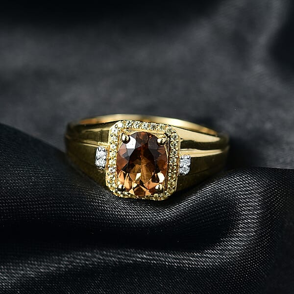 Marialite Yellow Sapphire Lab Grown Diamond Men's Ring In 18K Vermeil YG Over Sterling Silver 1.85 Ctw