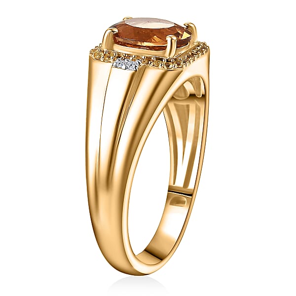 Marialite Yellow Sapphire Lab Grown Diamond Men's Ring In 18K Vermeil YG Over Sterling Silver 1.85 Ctw