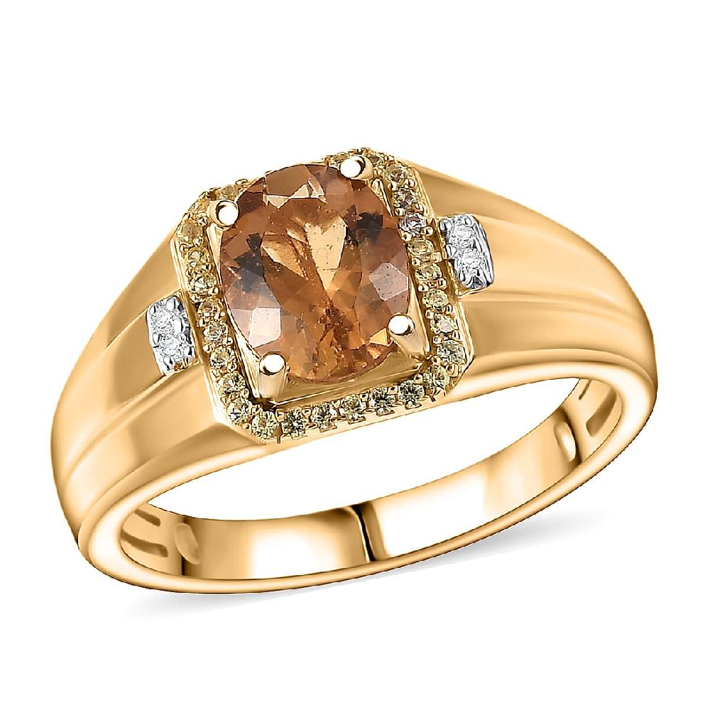 Marialite Yellow Sapphire Lab Grown Diamond Men's Ring in 18K Vermeil YG Over Sterling Silver 1.85 ctw