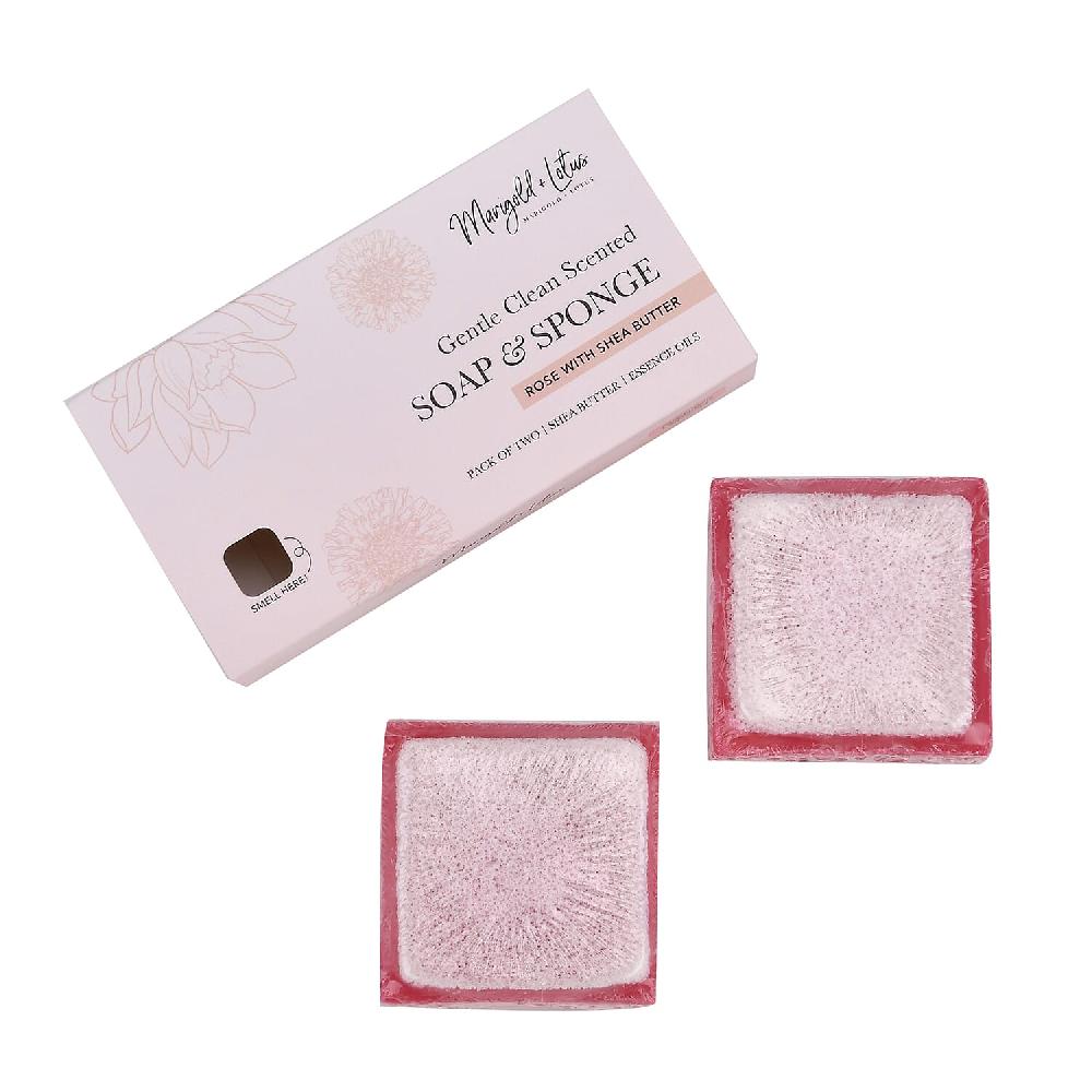 Marigold And Lotus 2 Pack Mixed Aroma 2 In 1 Soap Sponge With Rose And Shea Butter - Red