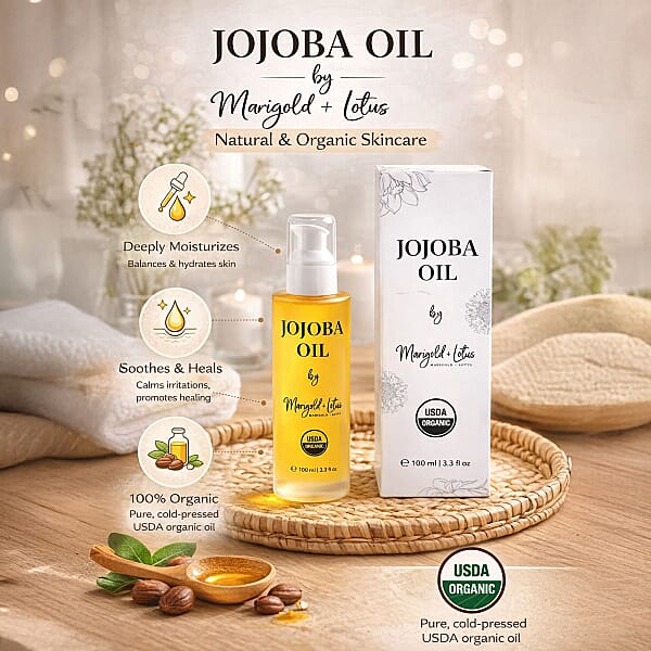 Marigold And Lotus - Cold Pressed 100% Natural Jojoba Oil - 3.3 Oz