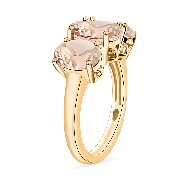 Marropino Morganite 5.00 Ctw 3 Stone Ring In 18K Vermeil Yellow Gold Over Sterling Silver 4.50 Grams (Del. In 10-12 Days)