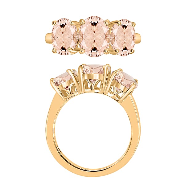 Marropino Morganite 5.00 Ctw 3 Stone Ring In 18K Vermeil Yellow Gold Over Sterling Silver 4.50 Grams (Del. In 10-12 Days)