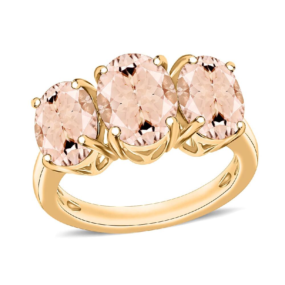 Marropino Morganite 5.00 ctw 3 Stone Ring in 18K Vermeil Yellow Gold Over Sterling Silver 4.50 Grams (Del. in 10-12 Days)