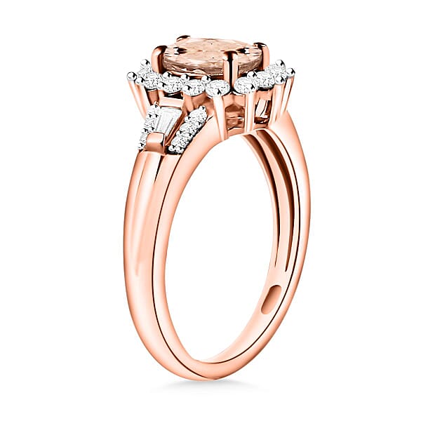 Marropino Morganite And Moissanite 1.25 Ctw Sunburst Ring In 18K Vermeil Rose Gold Over Sterling Silver