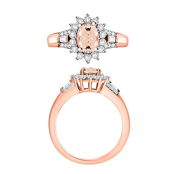 Marropino Morganite And Moissanite 1.25 Ctw Sunburst Ring In 18K Vermeil Rose Gold Over Sterling Silver