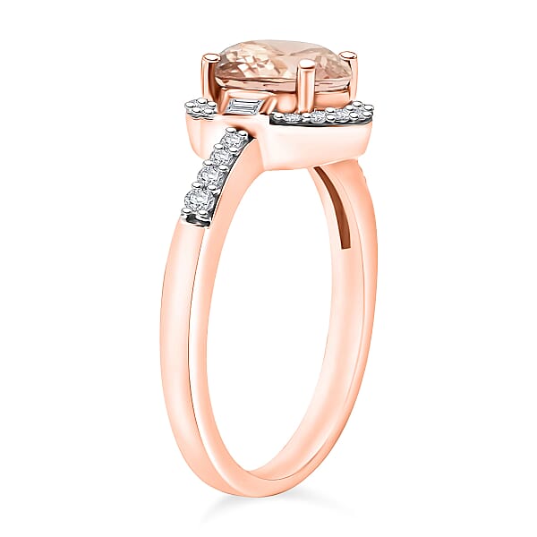 Marropino Morganite And Moissanite Ring In 18K Vermeil Rose Gold Over Sterling Silver 1.80 Ctw (Del. In 10-12 Days)
