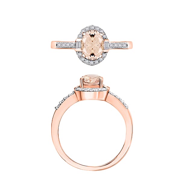 Marropino Morganite And Moissanite Ring In 18K Vermeil Rose Gold Over Sterling Silver 1.80 Ctw (Del. In 10-12 Days)