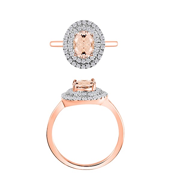 Marropino Morganite And White Zircon 1.60 Ctw Double Halo Ring In 18K Vermeil Rose Gold Over Sterling Silver (Del. In 10-12 Days)